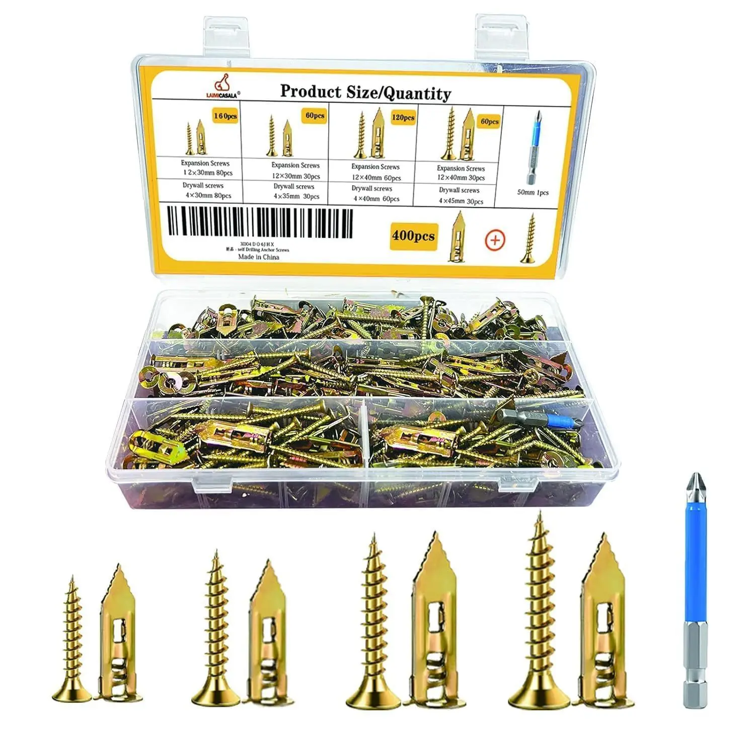 400Pcs Phillips Flat Head Self-Tapping Wood Screws, Galvanized Hardened Fiber & Drywall Wallboard Screws