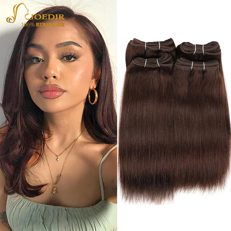 Joedir Pre-colored Brazilian Straight Hair 4 Pcs One Pack 190 Gram Brazilian Yaki Human Hair Bundles Weave Color 4# Non Remy