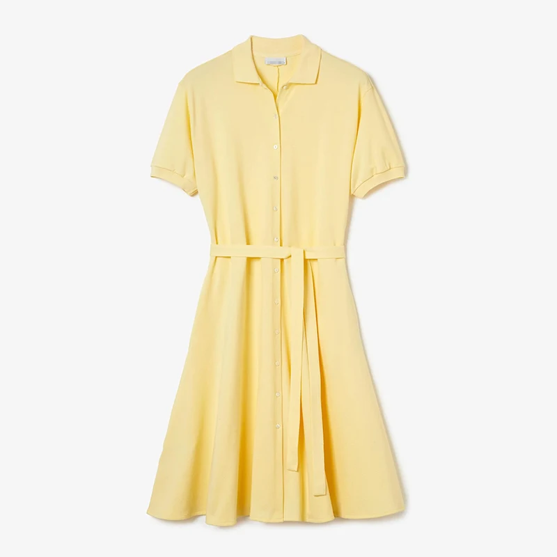 Summer Long Dr Waist Cinched Full Skirt Double Hand kets Cotton Material Collar Single Button Closure Midi Dr