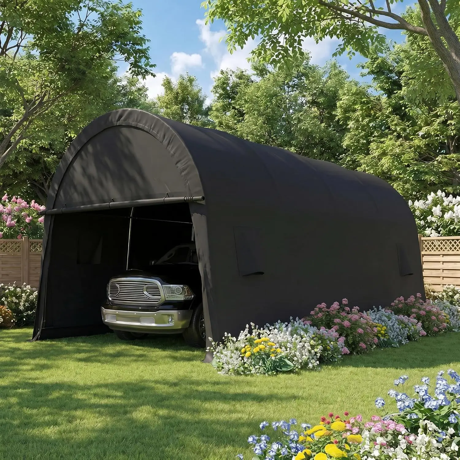 Heavy Duty Carport Shelter 12x20ft Steel Frame & Vents Round Outdoor Storage Car Truck Boat Waterproof, Customized