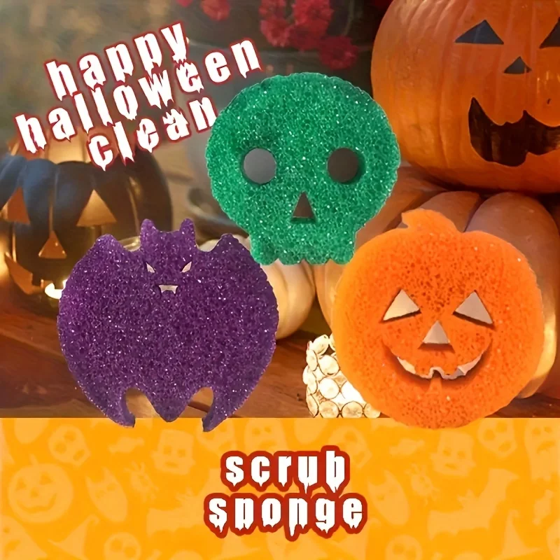 Halloween themed thermal polyether cleaning sponge - suitable for kitchen scrubbing sponge, double-sided strong stain removal