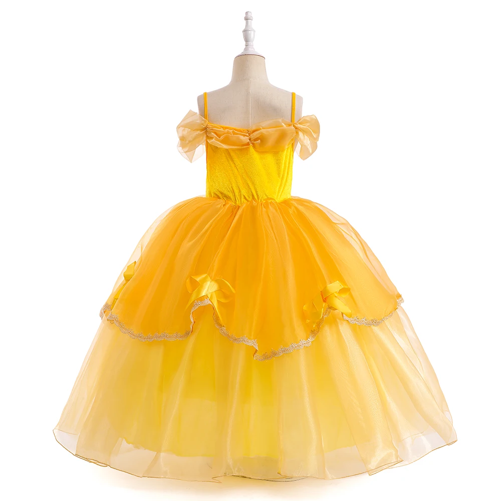 Cosplay Belle Princess Dress for Girls Halloween Costume Rapunzel Beauty and the Beast Carnival Bow Birthday Party Kids Costumes