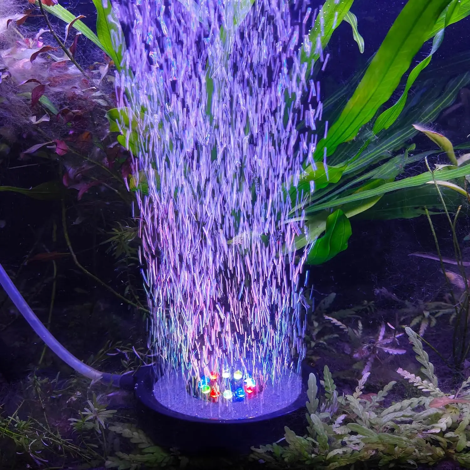 Multi-Colored Aquarium LED Air Bubble Stone Disk Light Fish Tank Bubbler 12 Super Bright Beads Auto-Color Changing Submersible