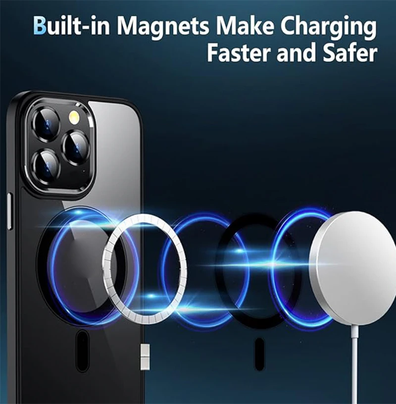 Transparente Schwarze Magnetische Hülle für iPhone 17 16 15 14 Pro Max Plus 13 12 Mini 11 mit Displayschutz und Kameraschutz Handyhüllen – Detail 5