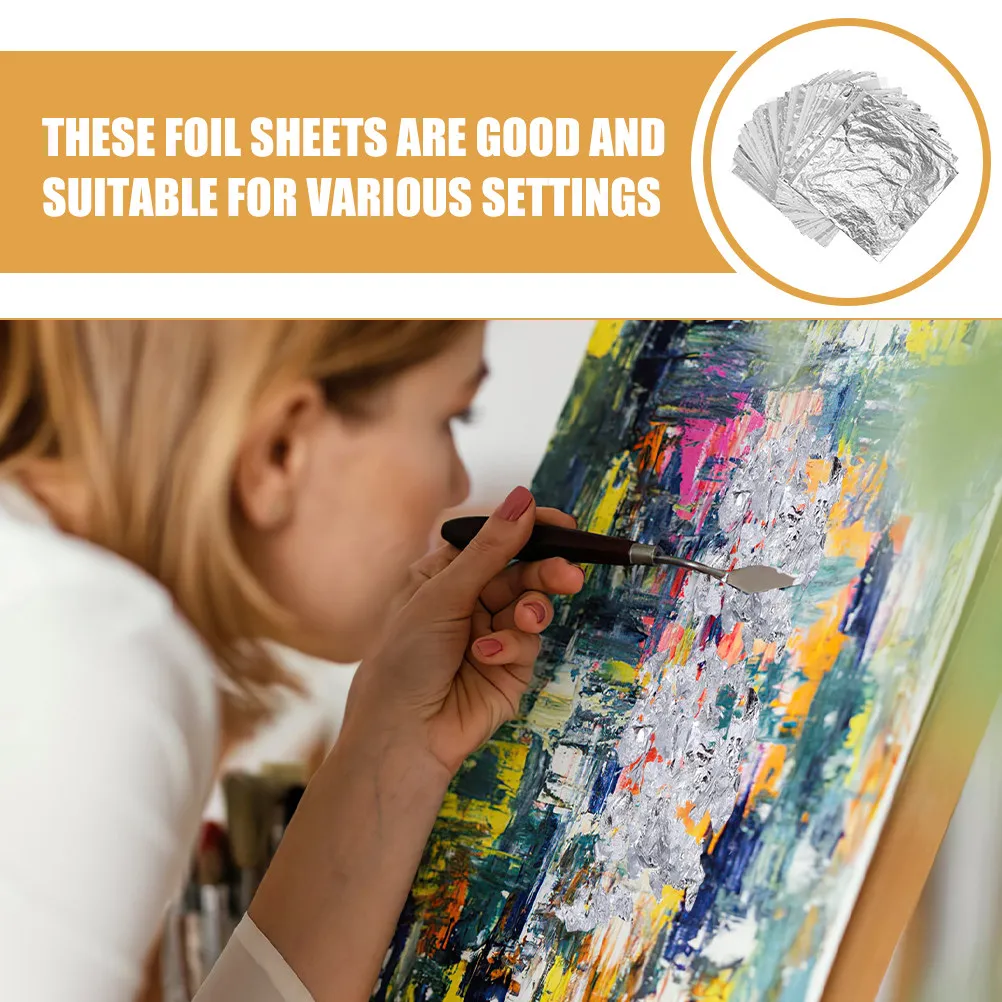150Pcs Versatile Silver Foil Sheets Decorative Multi-Use Wear Resist DIY Craft Metallic Foil Sheets Decoration Material
