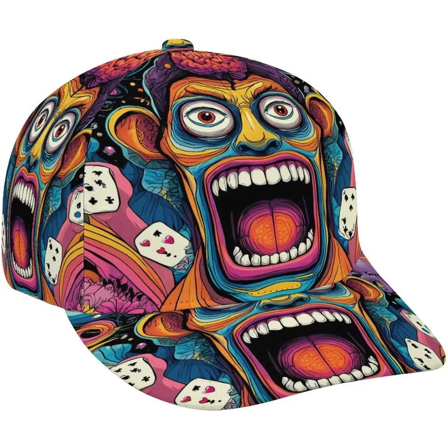 Trippy Screaming Face Card Print Hat Cool Baseball Hat Summer Breathable Snapback Trucker Caps Gift for Men Women