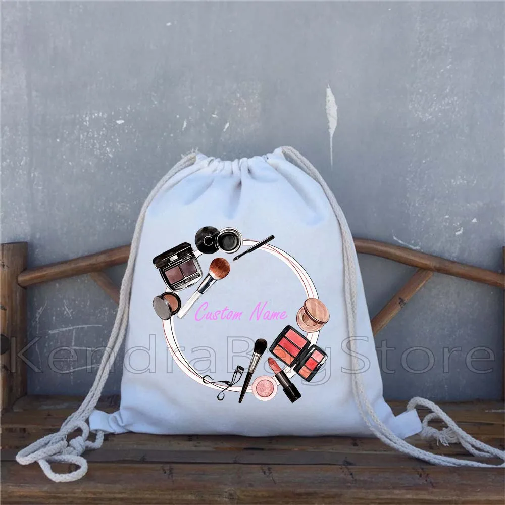 

Makeup Artist Chic MAKE UP Customized Custom Name Cotton Drawstring Backpack Gym Sacks Canvas Sackpack Sport Pack for Men Women
