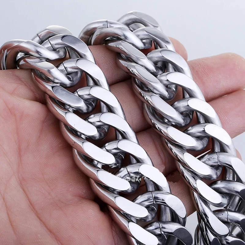 Stainless Steel Curb Cuban Link Chains Necklace For Male 22MM Width Wholesale Silver Color Chain Men Boys Jewelry