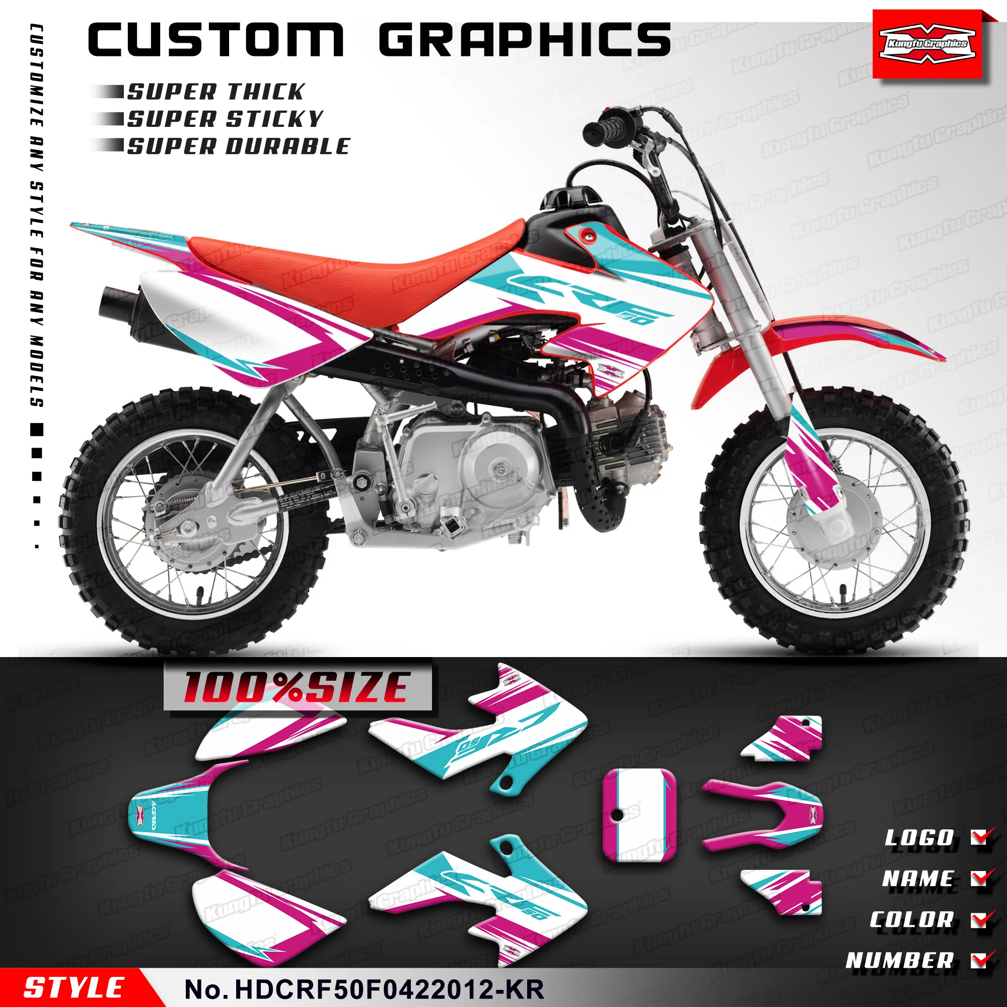 KUNGFU GRAPHICS MX Stickers Enduro Motorcycle Graphics for Honda CRF 50F CRF50 F 2004-2023, Accessories, HDCRF50F0422012-KR