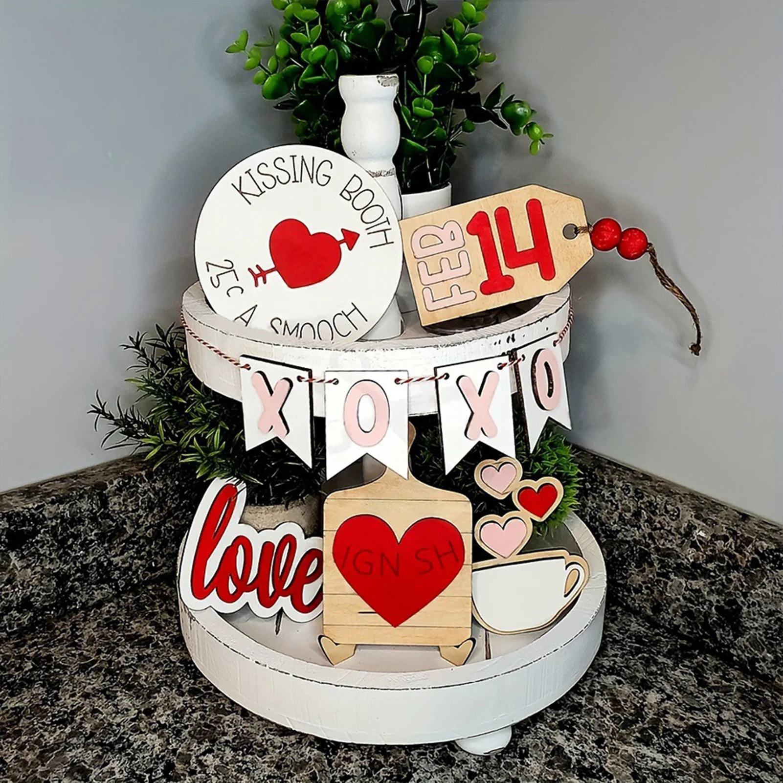 Valentines Wooden Signs Tray Set with Quality Material and Craftsmanship Ornament Suitable for Entryway Cabinet Counter