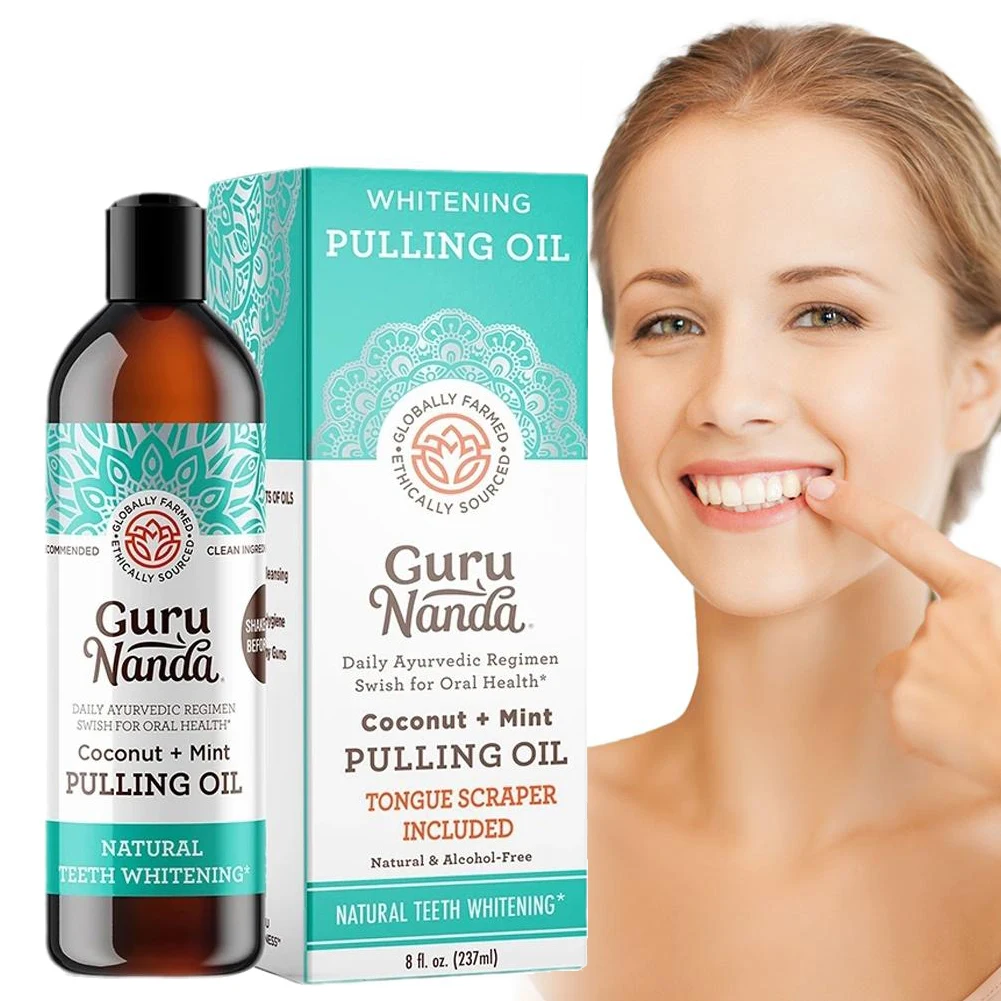 Natural Mint Coconut Oil Pulling Mouthwash Refreshing Deep Cleaning for Teeth & Gum, Fresh Breath with Tongue Scraper for Adults