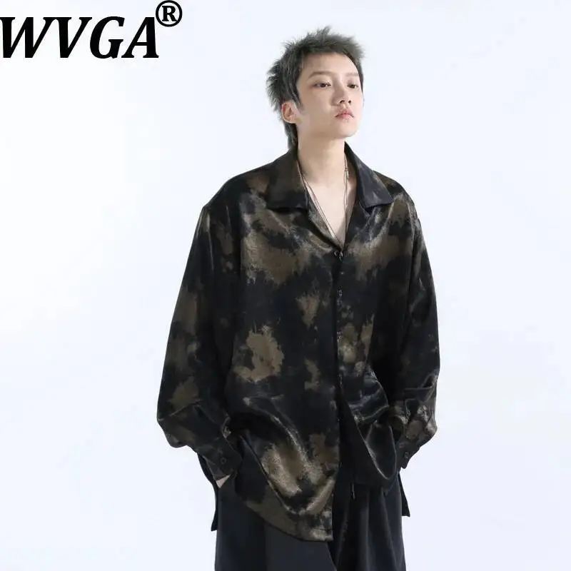 WVGA Spring Autumn New Men Ink-Splattered Vintage Artistic Loose-Fit Trendy Long Sleeved Shirt Niche Chic Casual Tops Ins W26204