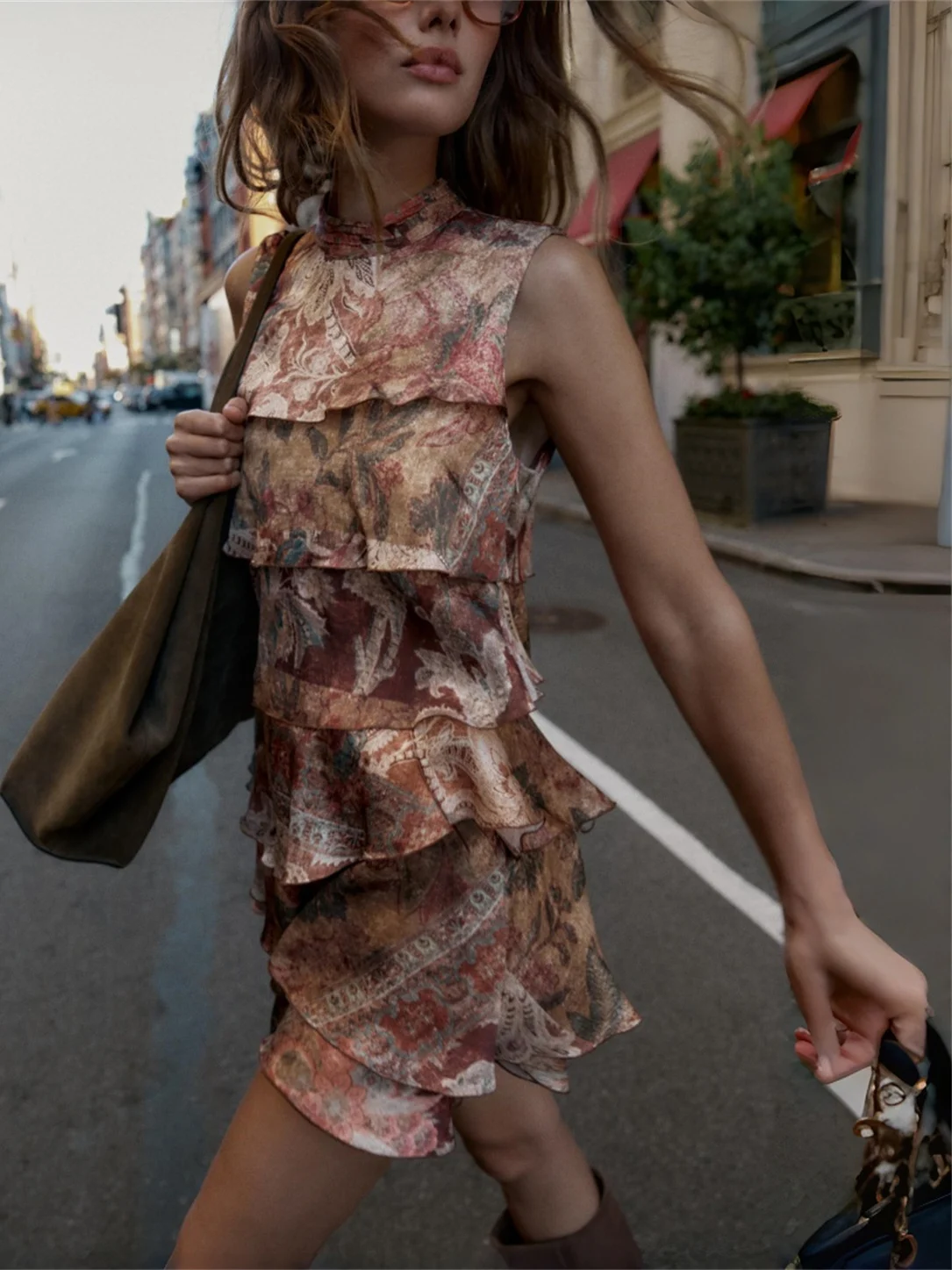 Bolo Sle ort Saia Svel Impressão Decoração em camadas Dr Cintura alta Algodão Casual Feminino Faion Outono Novo Arr...