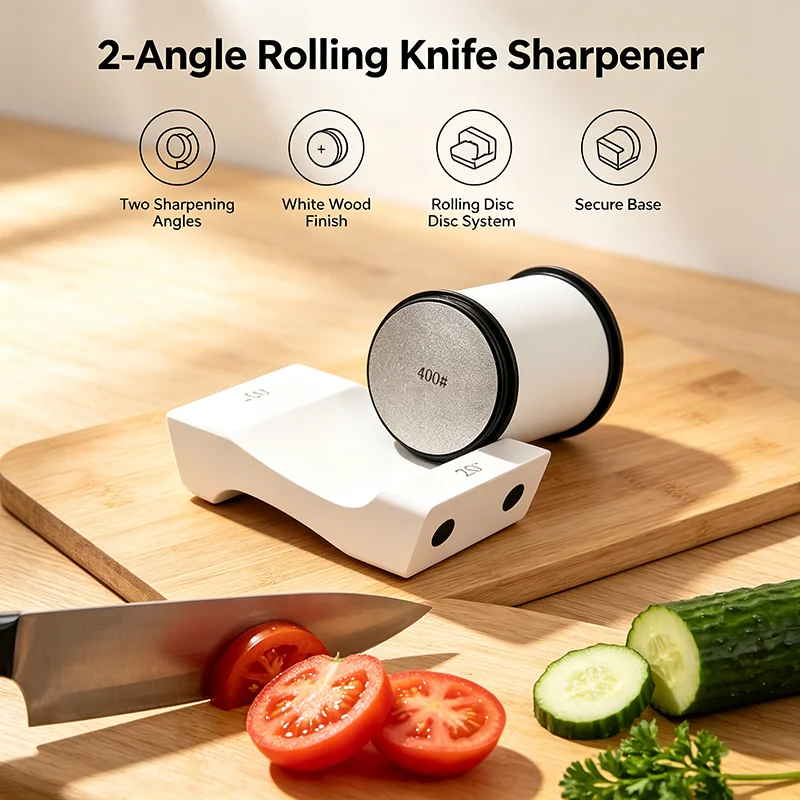 15/20° Two Angles Rolling Knife Sharpener Set Non-slip Base Diamond Grinding Disc Jade Fine Sharpening Kitchen Sharpening System