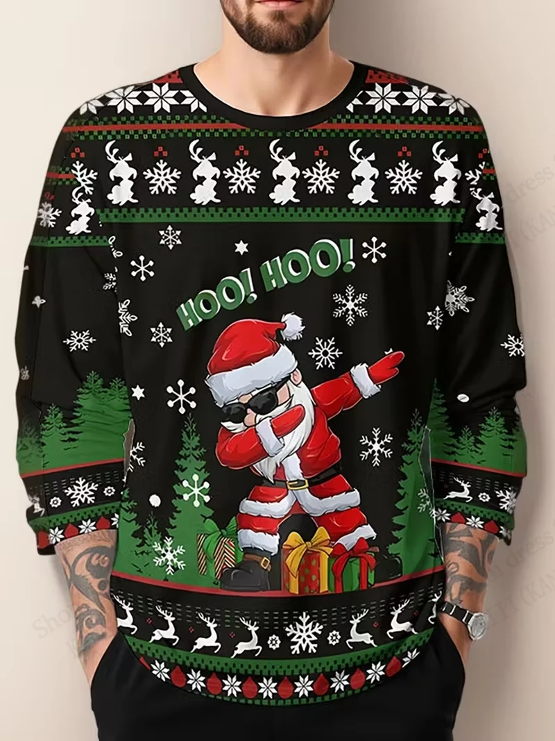 Feliz natal papai noel impressão 3d camiseta gráfica masculina moda manga longa camisetas árvore de natal topos camisetas presente novo
