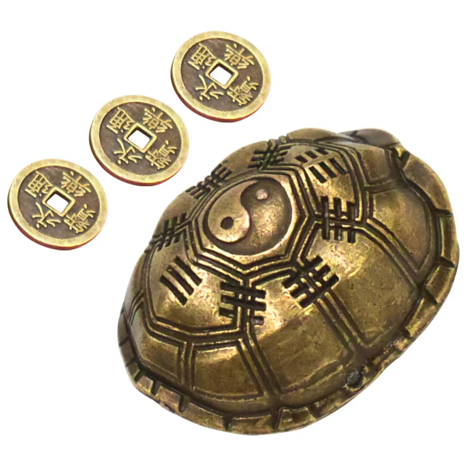 1Set Zinc Alloy Divination Turtle Shell Prop Chinese Fortune Telling Coins Compact Desktop Decoration Wealth Craft Handicraft view 3