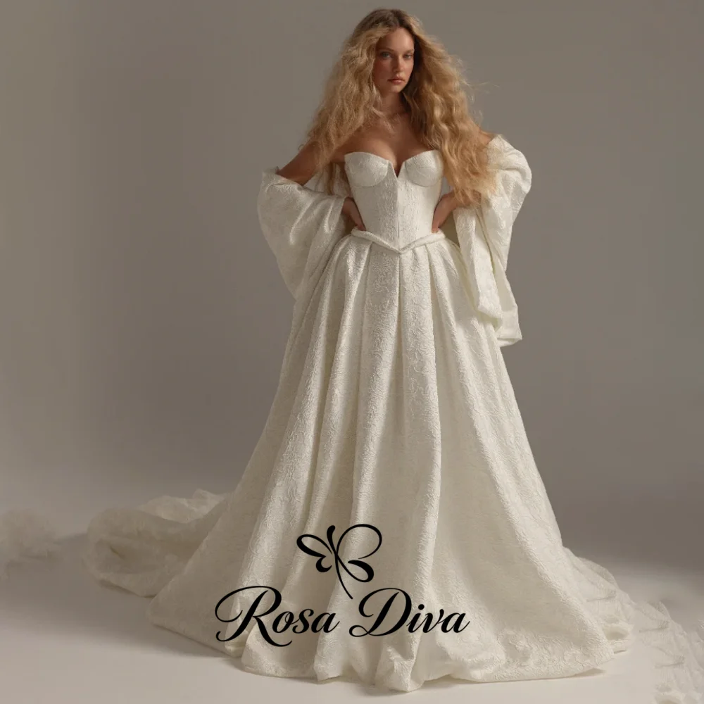 Rosa Diva Customized Sweetheart Jacquard Wedding Dress A Line Bridal Gown Court Train For Church Wedding Photo Shoot