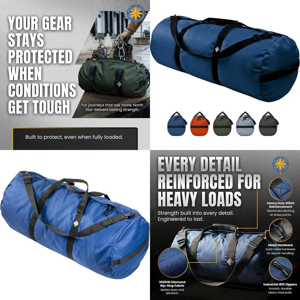 

Extra Large Ripstop Duffle Bag, 175L Capacity, Durable & Weatherproof, Packable for Travel, Blue