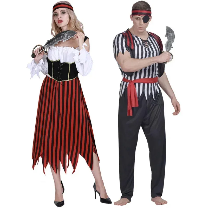 

Cosjie Classical Adult Caribbean Pirate Halloween Costume Men Women Robber Cosplay Couple Outfits Carnival Easter Purim Fancy Dr