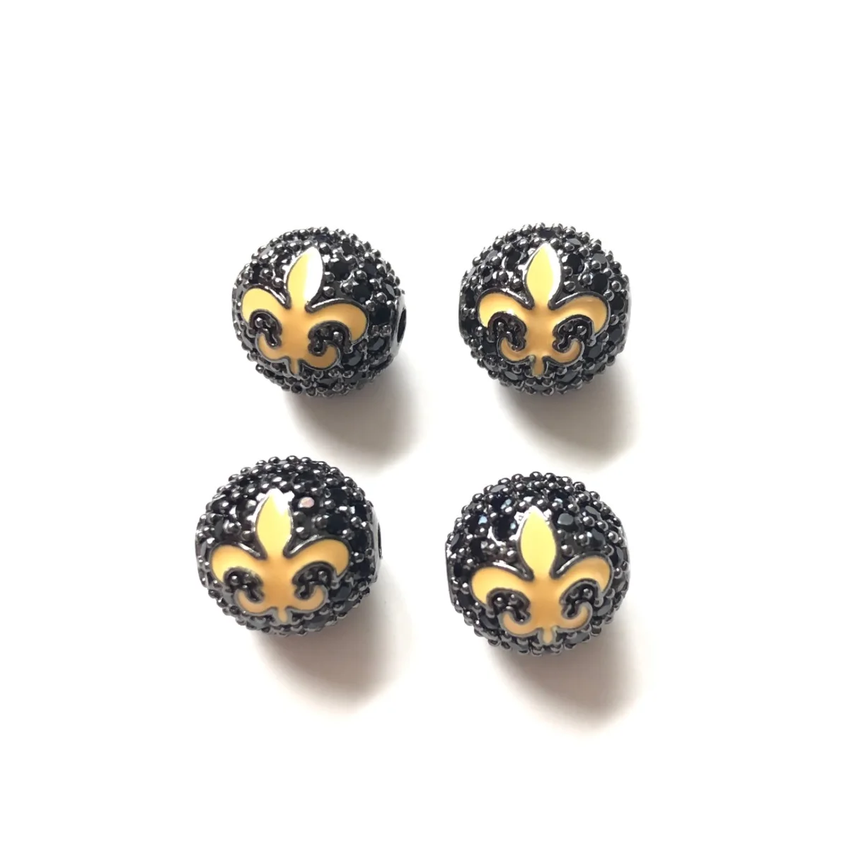 10pcs 10mm Enamel Fleur De Lis Round Ball Spacers Beads for Women Bracelets Necklace Making Louisiana Inspired Jewelry Accessory