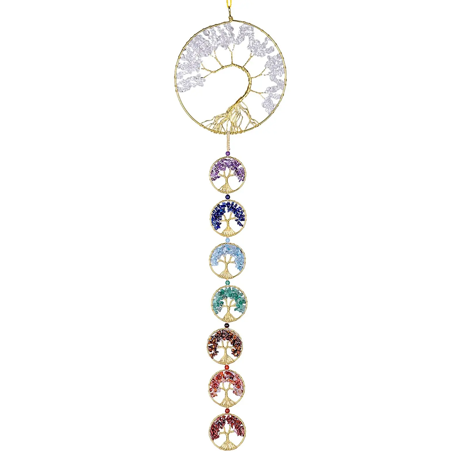 

Handmade Rock Quartz And 7 Chakra Crystal Tree Of Life Wall Hanging For Home Decor