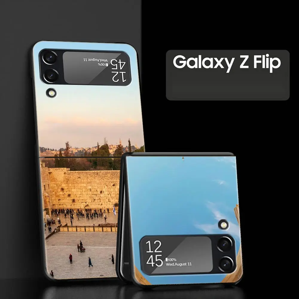 Phone Case for Samsung Galaxy Z Flip 3 4 5 6 Folding Black Shell Jerusalem Building For Samsung Z Flip4 Flip5 PC Hard Cover