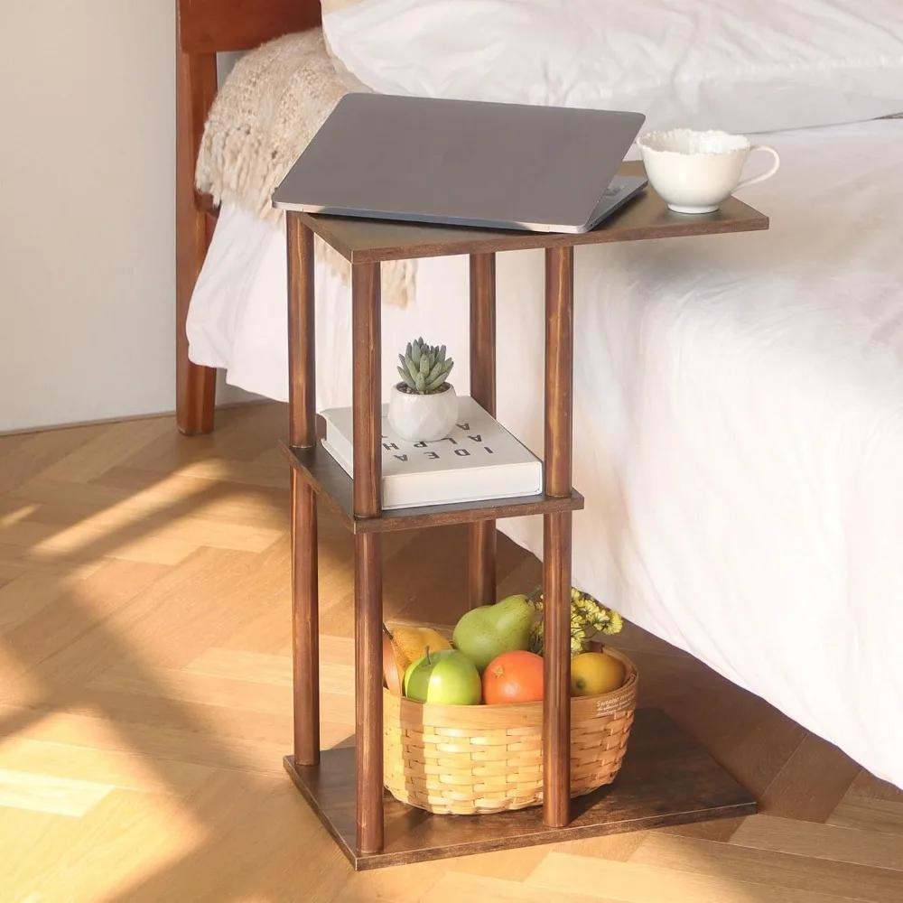 

C Shaped End Table, Small Side Table for Couch, 3-Tier Wood Sofa Table Coffee Table for Living Room, Bedroom, Home Office