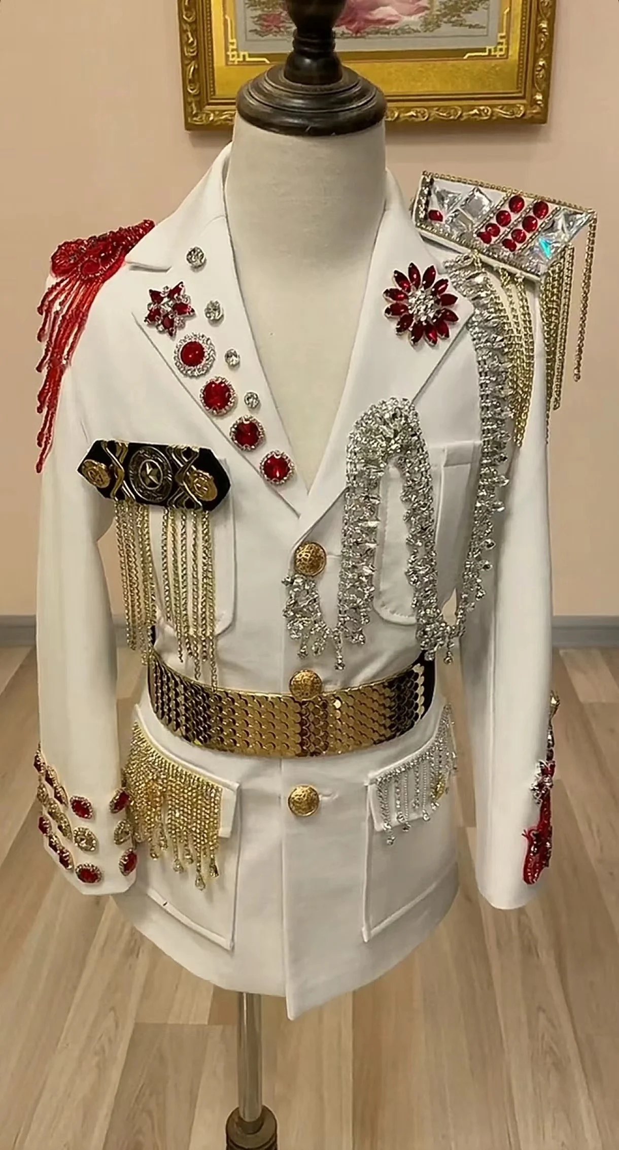 Handmade Men and Women Sequins Crystals Metal Chain Tassel Jacket Bar Club Show Singer Chorus Stage Performance Suit