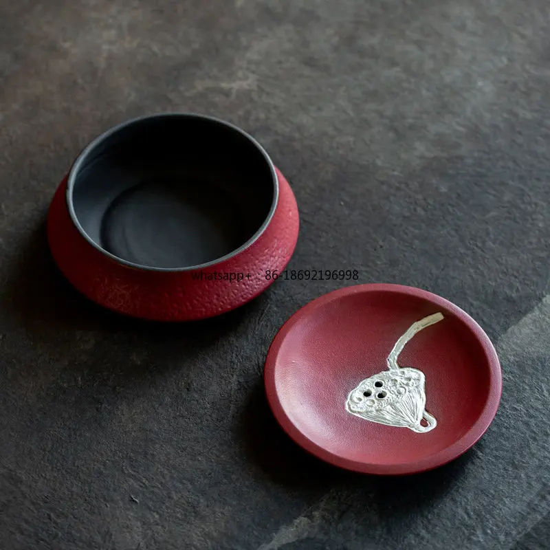Red Handmade Silver Ceramic Pot Bearing Water Storage Pot Pad Tray Dry Brewing Table Jianshui Lid Tea Bearing Kung Fu Tea