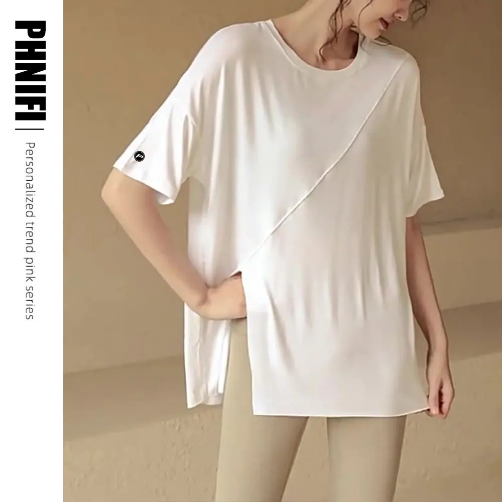 

Brand Women's Loose Slit Yoga Shirt Fitness Top Quick Dry Sports Shirt Short Sleeve Running Shirt Yoga Plus Size Fitness T-shirt