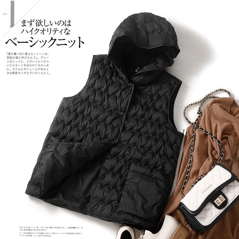 Thin Light Soft Padded Cotton Sleeveless Autumn Winter Down Vest Coats Hooded Pockets Fashion Women Spring Outwear Coats Vests