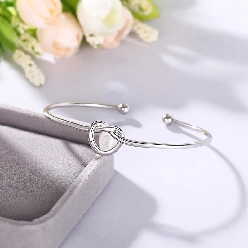 Huitan عقدة القلب افتتاح الإسورة للنساء معدن فضي اللون موضة التعاقد تصميم الفتيات الإسورة بيان مجوهرات هبوط السفينة #3