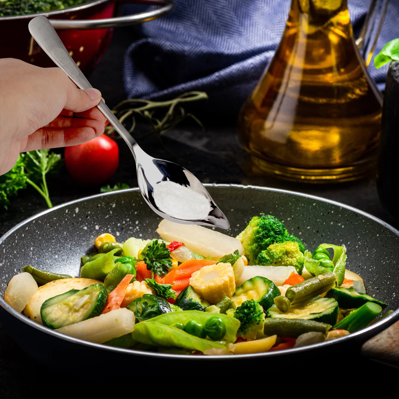 

2pcs Stainless Steel Seasoning Scoop Rounded Head Shape Narrow Mouth For Oil Sauce Condiments Measuring Kitchen