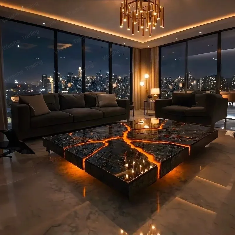 Atmospheric villa marble coffee table living room, square modern, large flat-layer luxury stone light luxury villa