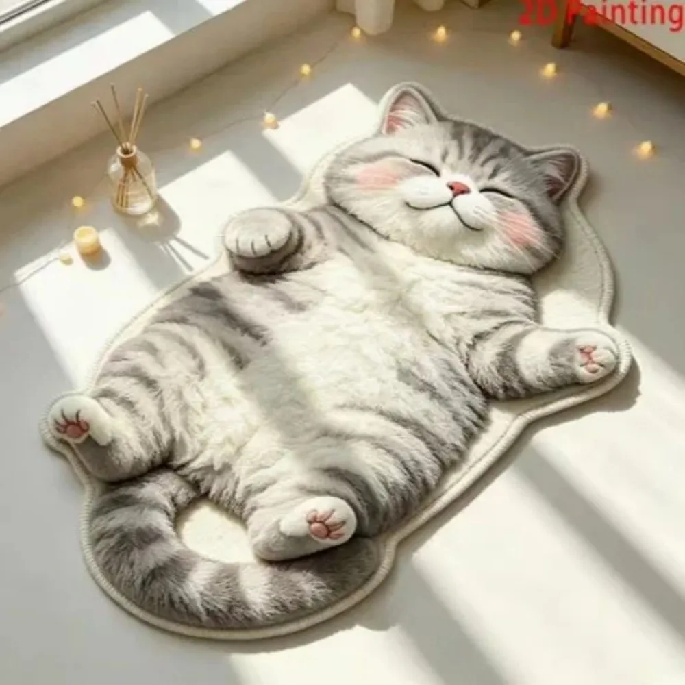 VIKAMA Cute Animal Doormat Silver Shorthair Cat Non Slip Oilproof Rug for Bedroom Home Floor Decor