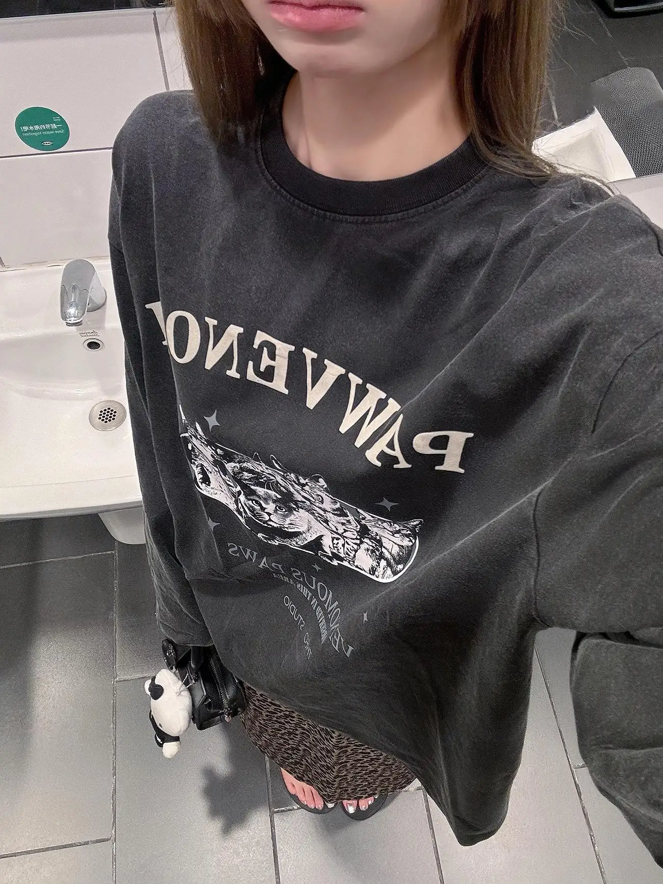 Sakura Vintage Washed Long Sleeve T-Shirt  Print Loose Pure Cotton Women's Casual Style Autumn Top