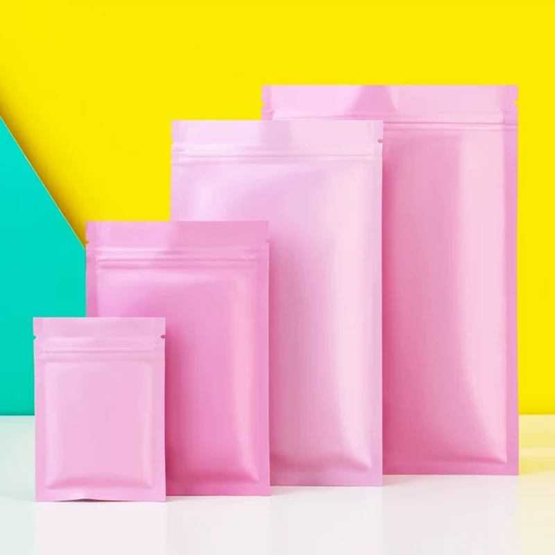 100pcs/lot Custom Printed Pink Mylar Flat Bottom Zipper Nag Candy, Coffee, Toy Bags