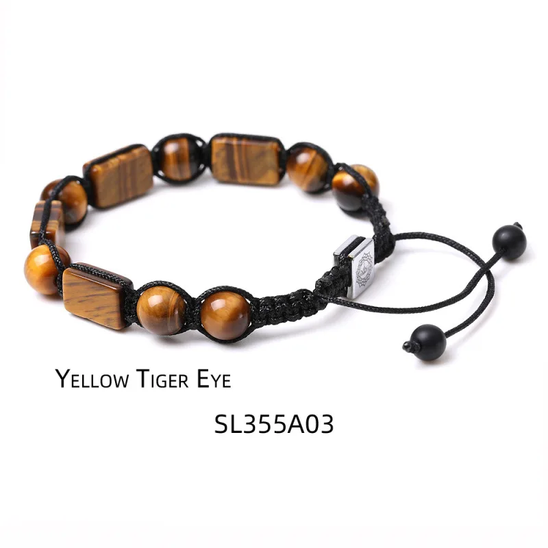 Colorful agate 8*12mm rectangular hand-cut grooved map stone amethyst stone woven bracelet