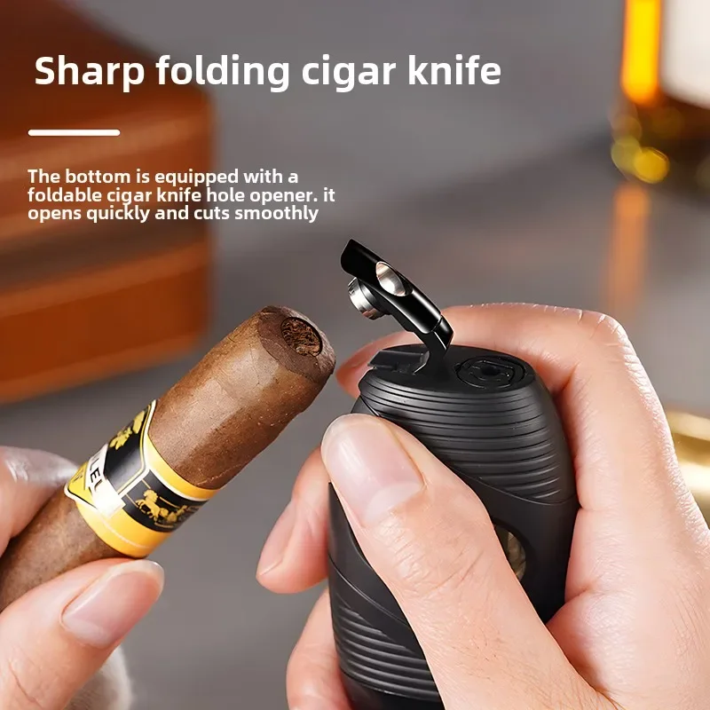 Creative portable mini powerful triple spray blue flame lighter, outdoor windproof igniter cigar accessories business men's gift