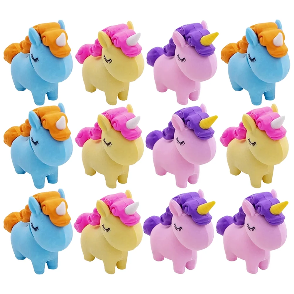 12 Pcs Eraser Unicorn Pencils Scented Erasers Mini Rubbers Cool Take Apart Toys