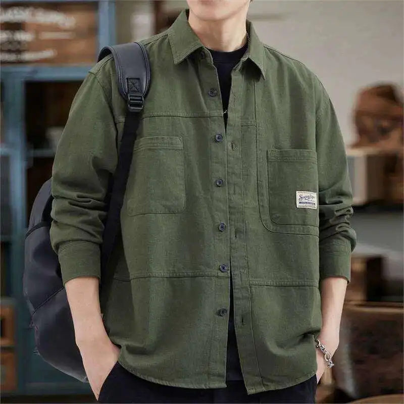 Long Sleeve Casual Shirt for Men Workwear Resistant to Dirt And Wearable in Spring Autumn Polyester Fiber Youth Fashion