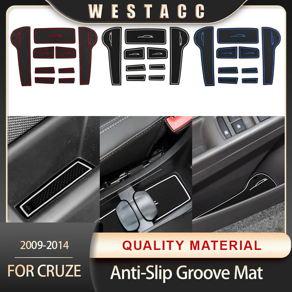 9Pcs Silicone Car Anti-Slip Door Groove Mat Gate Slot Pad Mats for Chevrolet Cruze 2009 2010 2011 2012 2013 2014 Accessories