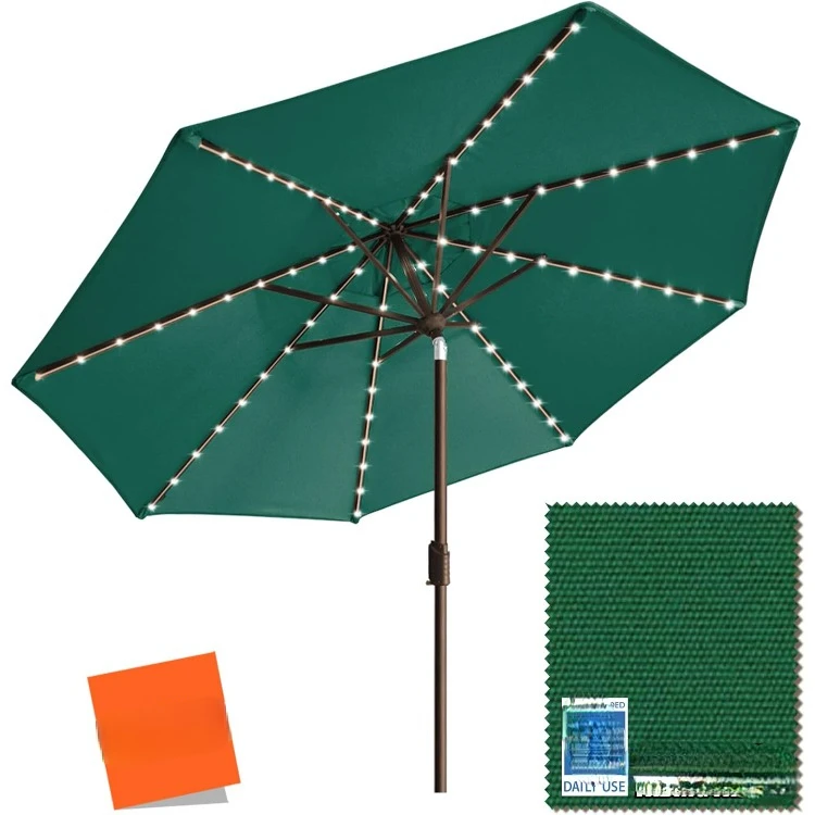 Guarda-chuvas solar, Guarda-chuva de mesa ao ar livre, Ventilação, Sem desbotamento, EUA 10 anos, 9 pés, 80 luzes LED