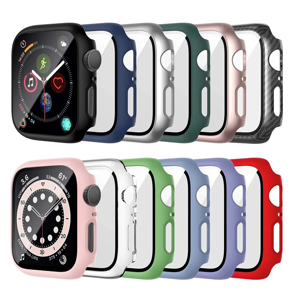 Kaca antigores + penutup untuk Aksesori jam tangan Apple 45mm 41mm 44mm 40mm 42mm pelindung layar casing jam tangan Apple Seri 9 4 5 6 SE 7 8