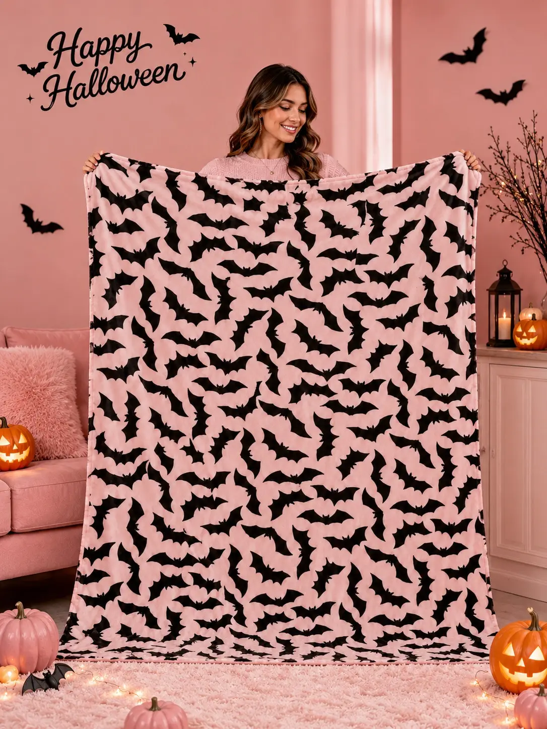 Halloween Flannel Blankets & Throws Bat Silhouette Gothic Decor Sofa Throw Bed Blanket Living Room Bedroom Couch Office Travel Nap Home Decor Holiday Gift for Mom Dad Sister Brother Wife Husband Grandma Grandpa Friend Party Thanksgiving Anniversary
