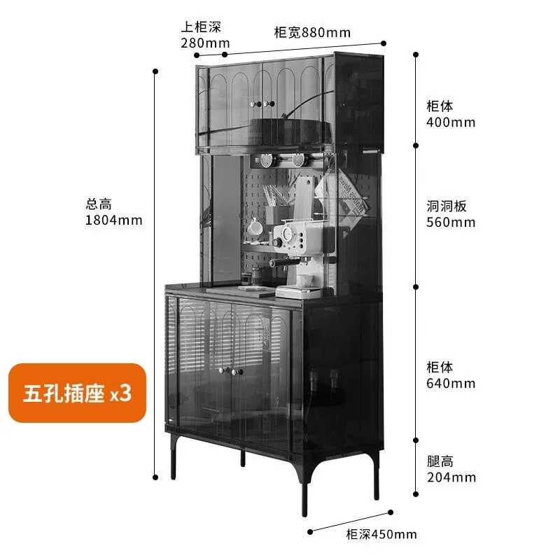 Grey square integrated wall large dining side cabinet acrylic light luxury medium and ancient style storage tea cabinet