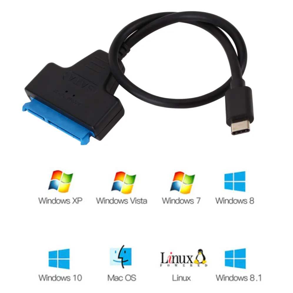 Adaptador SATA a USB C USB 3,1, Cable tipo C a SATA, transmisión de datos de alta velocidad de 6Gbps para disco duro HDD de 2,5 pulgadas, adaptador SATA