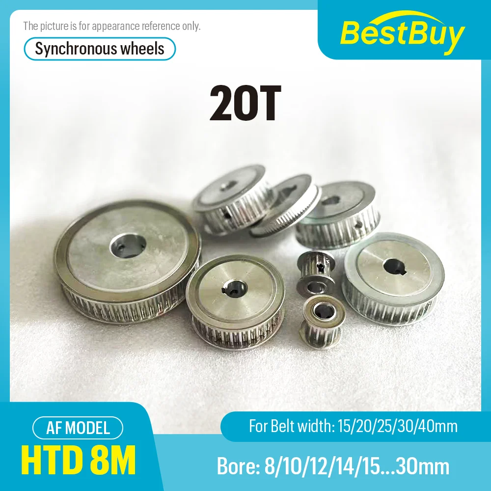 

20T HTD 8M синхронный шкив, диаметр 8-30 мм, ширина слота 16/21/27/32/42 мм для 15/20/25/30/40 мм, шаг ремня ГРМ 8 мм, тип AF