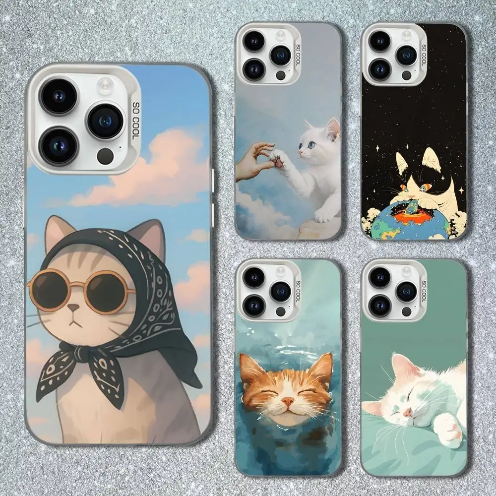 

Cute Art Kitten painting Phone Case For iPhone 13,15,14,16,12,11,Mini,MAXXS,Pro,SE, White Matte Shockproof Cover