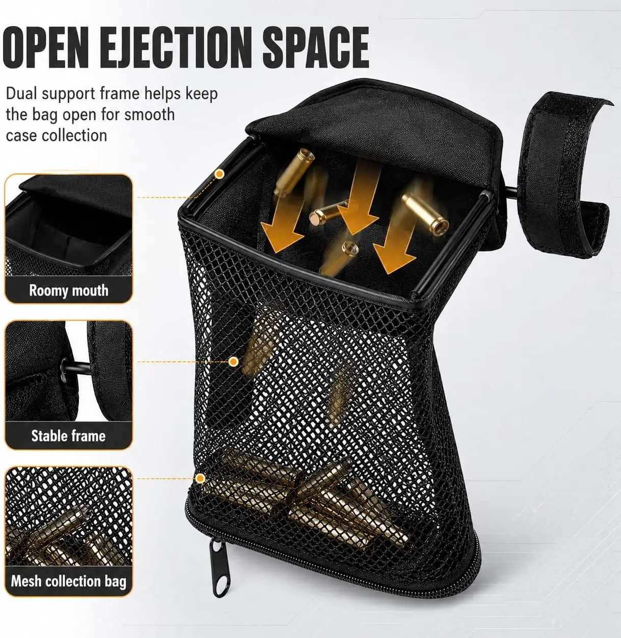 Tactical Hunting Brass Shell Catcher Bag for M4 AR15 Rifles Heavy-Duty Nylon Mesh Brass Shell Catcher Bag Ammo Collection Bag